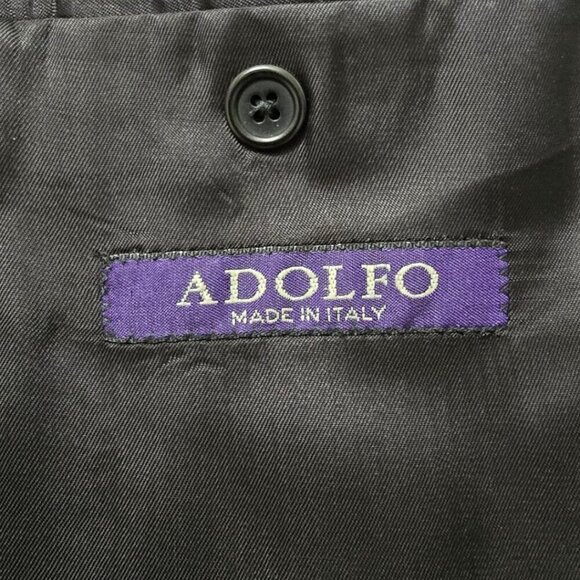 Adolfo Black Pinstripe Italian Super 120s Wool Single Breasted Blazer Sz 46R - Picture 10 of 12